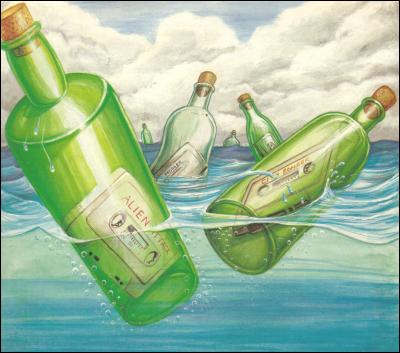 Bottles at sea - containing cassettes of Alien Attack, City Bomber, Frogger, etc.
