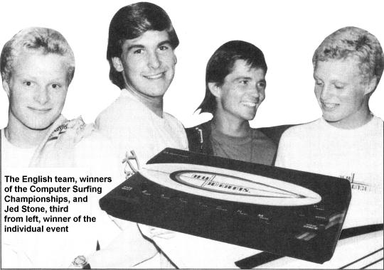 The English team, winners of the Computer Surfing Championships, and Jed Stone, third from left, winner of the individual event